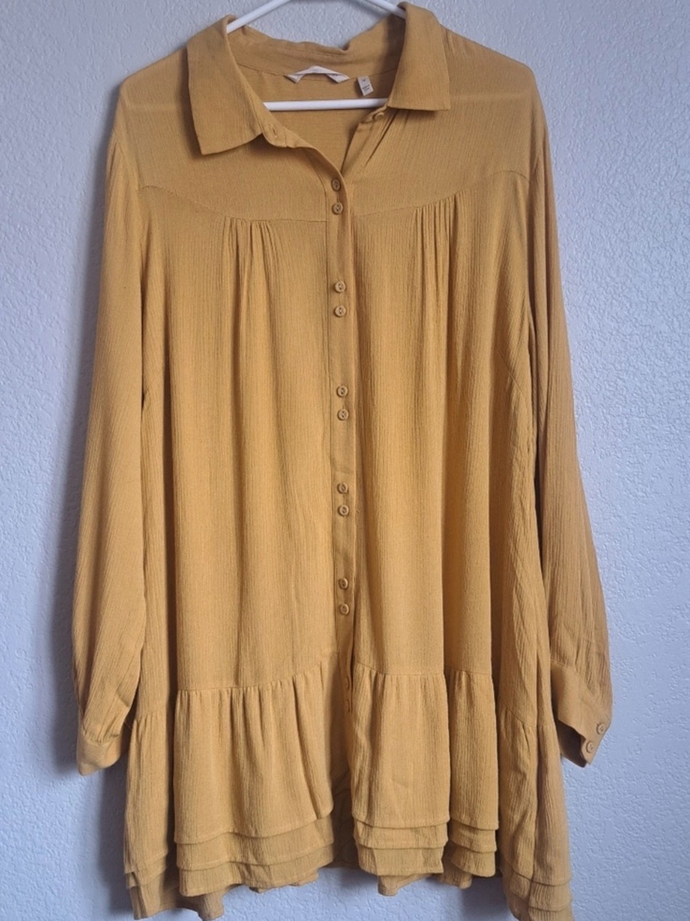 Soft Surroundings Yellow Gold Arabitha Gauze Tiered Longsleeve Top Size 1X
